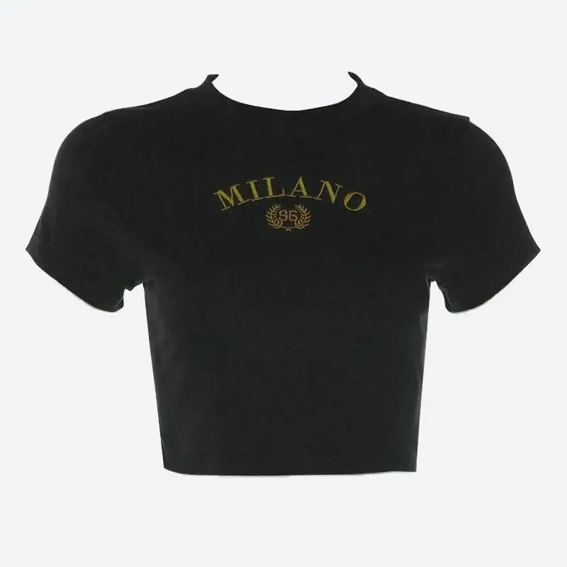 Milano logo green crop top for y2k casual chic style - black / s - tee