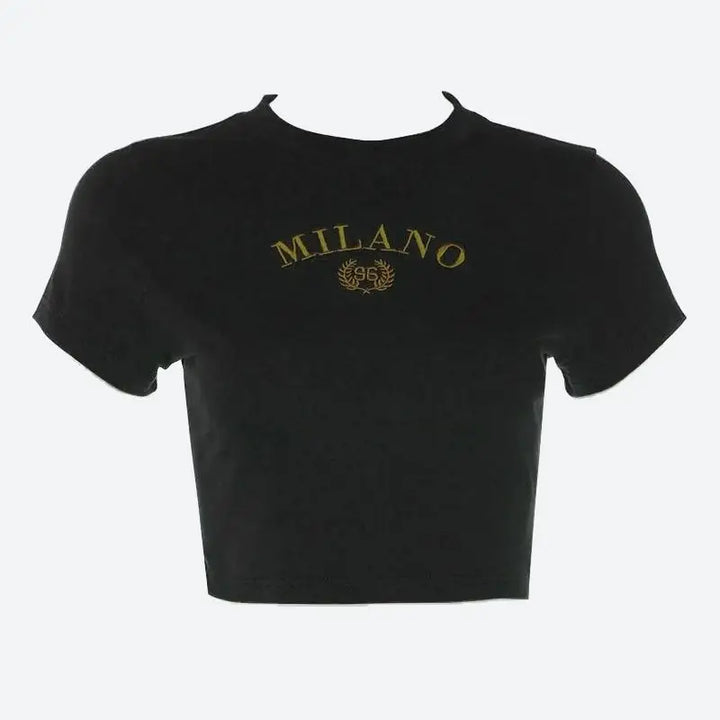 Milano logo green crop top for y2k casual chic style - black / s - tee