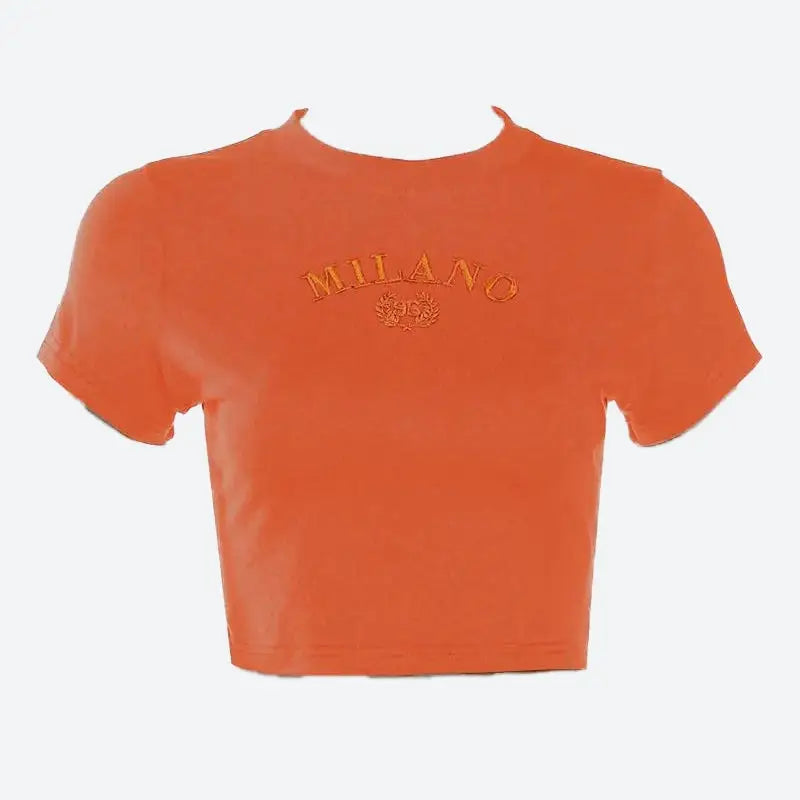 Milano logo green crop top for y2k casual chic style - orange / s - tee