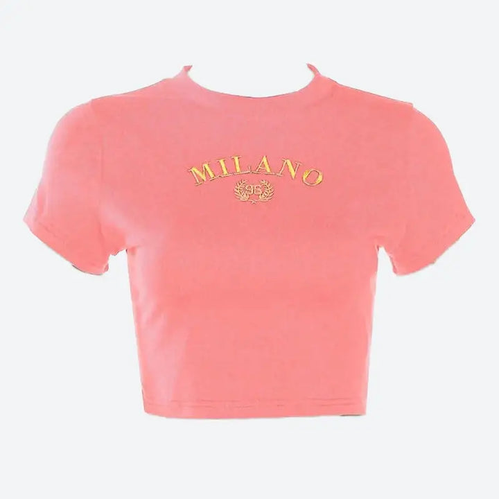 Milano logo green crop top for y2k casual chic style - pink / s - tee