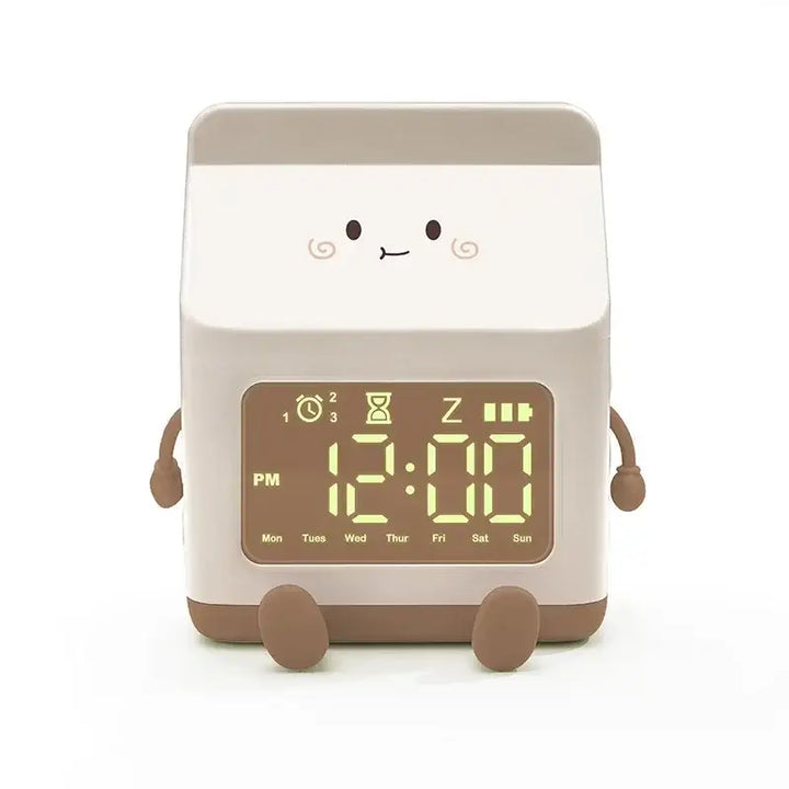 Milk box alarm clock with playful cow mooing sound - brown