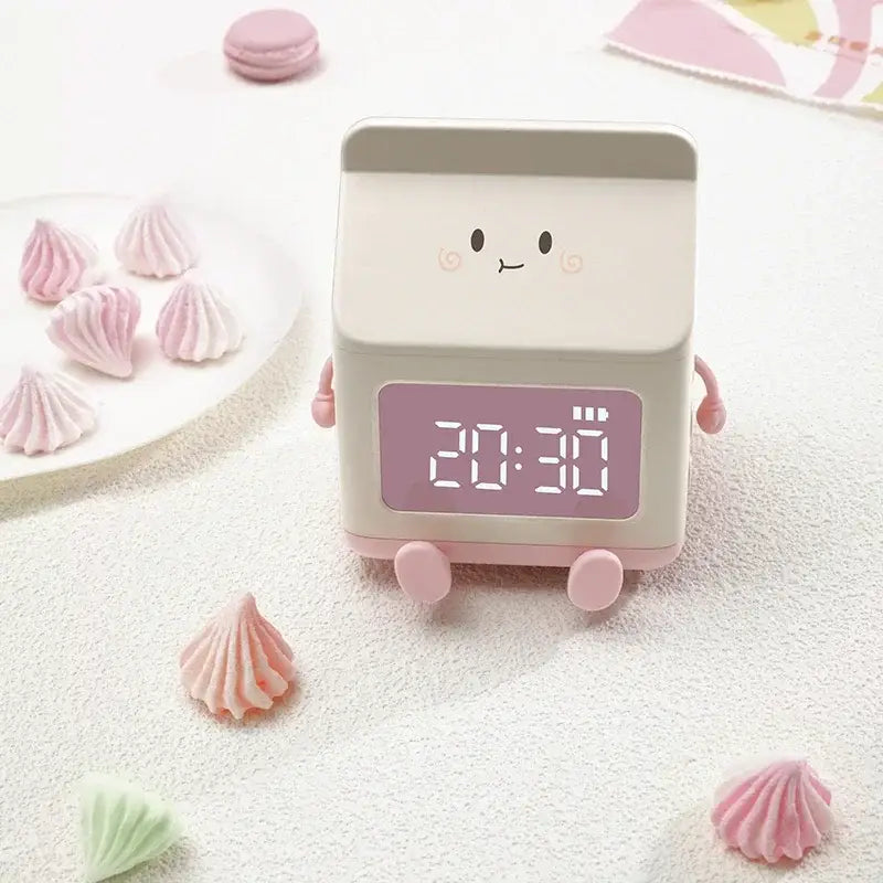 Milk box alarm clock with playful cow mooing sound - pink