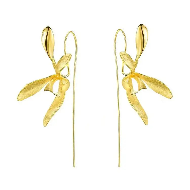 Minimalist aesthetic orchid earrings - standart / gold - earrings