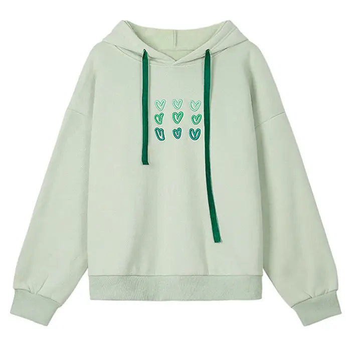 Mint aesthetic heart hoodie - free size / green - hoodies