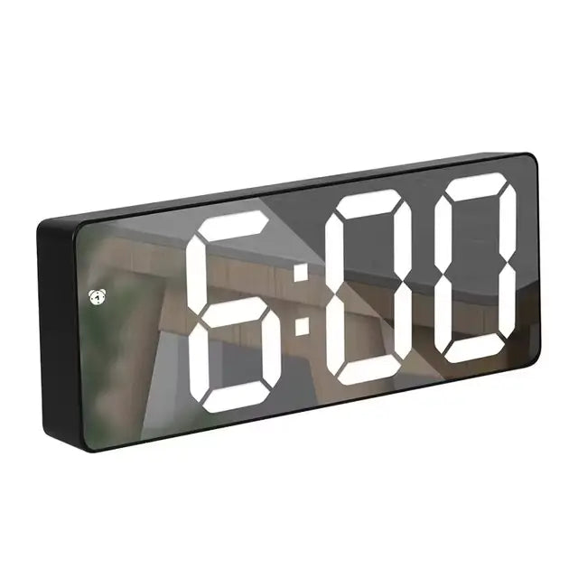 Mirror screen alarm clock for stylish and functional spaces - black