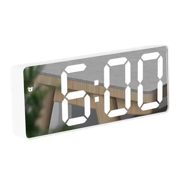 Mirror screen alarm clock for stylish and functional spaces - white