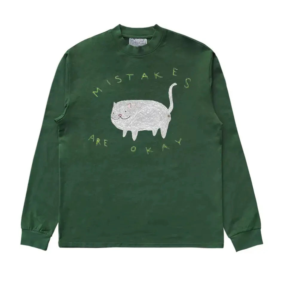 Mistakes are okay fat cat sweatshirt - m / green - sweatshirts