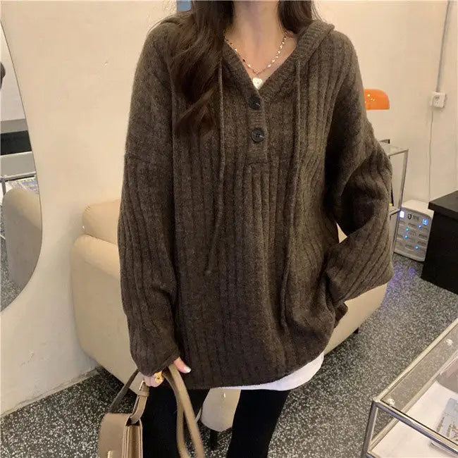 Mocha knit button up hoodie