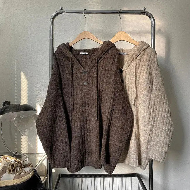 Mocha knit button up hoodie