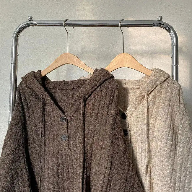 Mocha knit button up hoodie