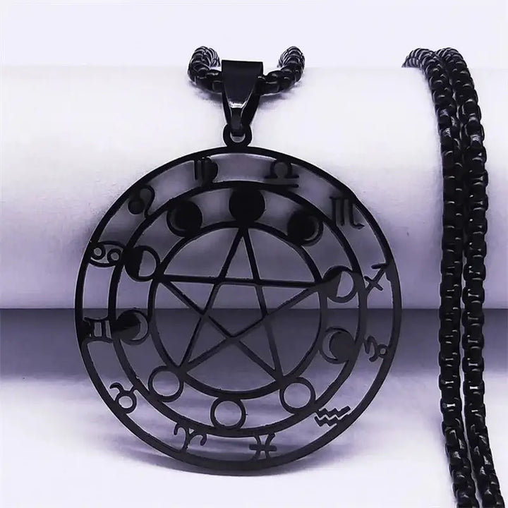 Trendy y2k pentagram pendant necklace jewelry in stainless steel - black