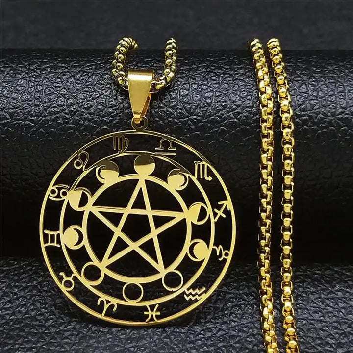 Trendy y2k pentagram pendant necklace jewelry in stainless steel - gold