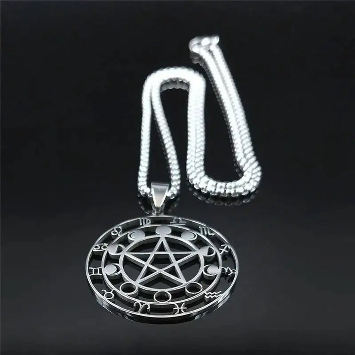 Trendy y2k pentagram pendant necklace jewelry in stainless steel - silver