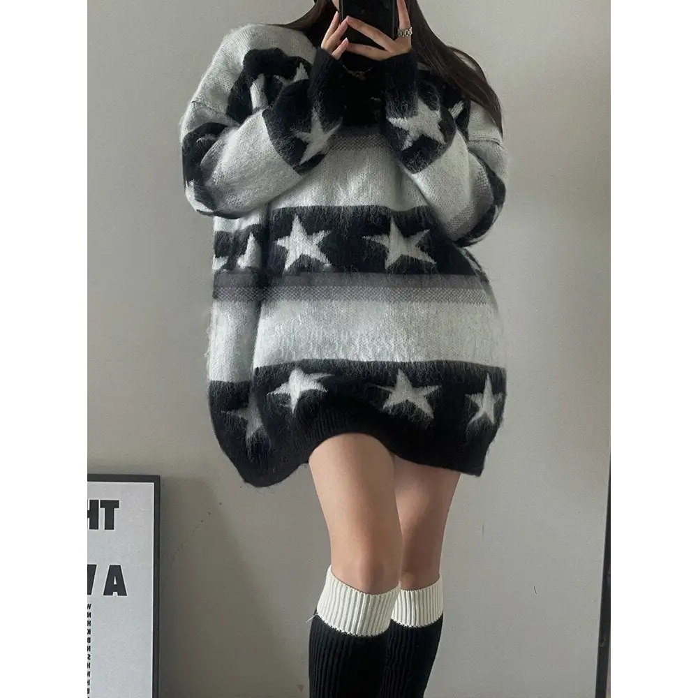 Mohair star stripe print oversized acubi sweater