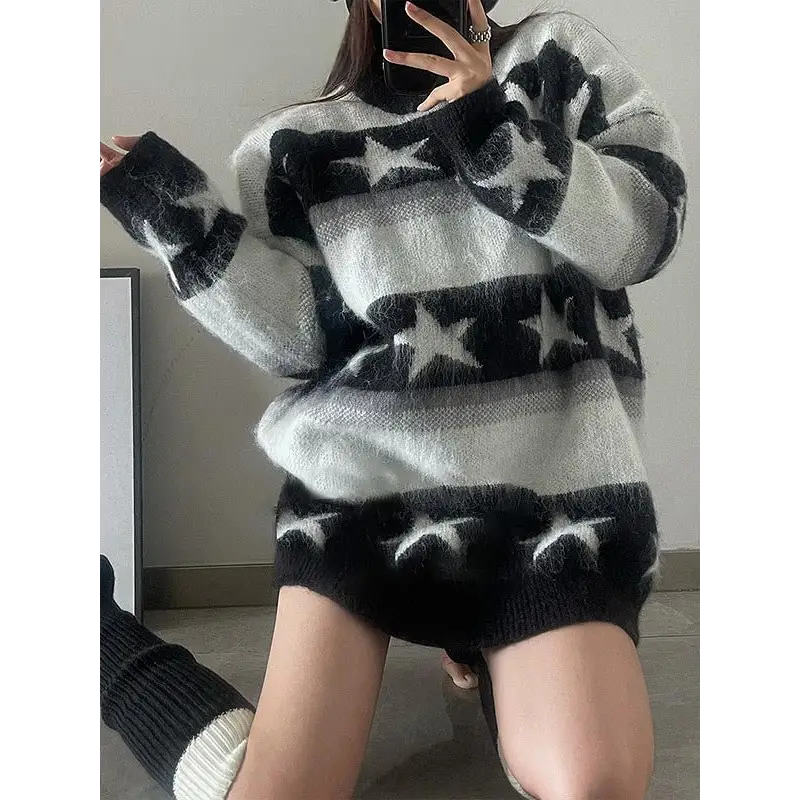 Mohair star stripe print oversized acubi sweater - black / s