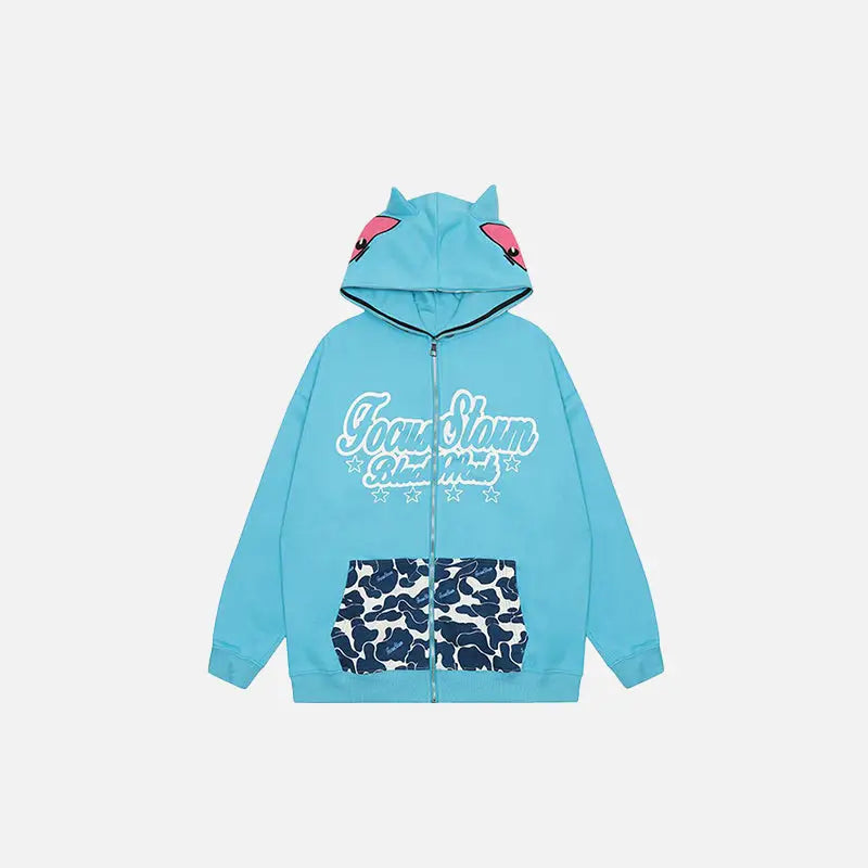 Monster face oversized zip-up hoodie y2k - blue / m - hoodies