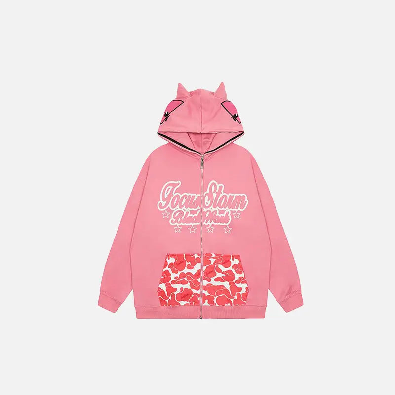 Monster face oversized zip-up hoodie y2k - pink / m - hoodies
