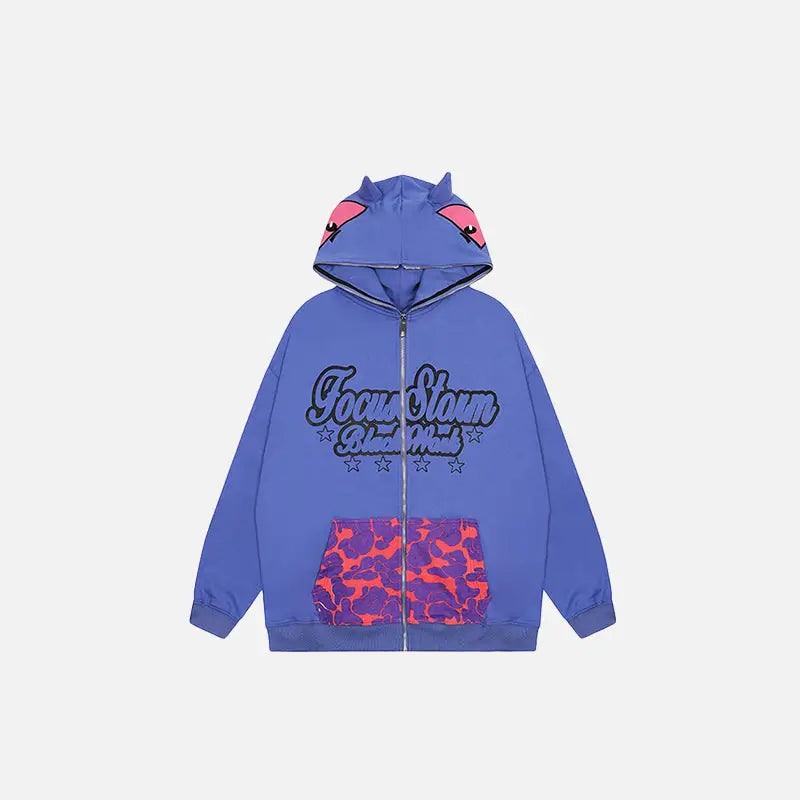 Monster face oversized zip-up hoodie y2k - purple / m - hoodies