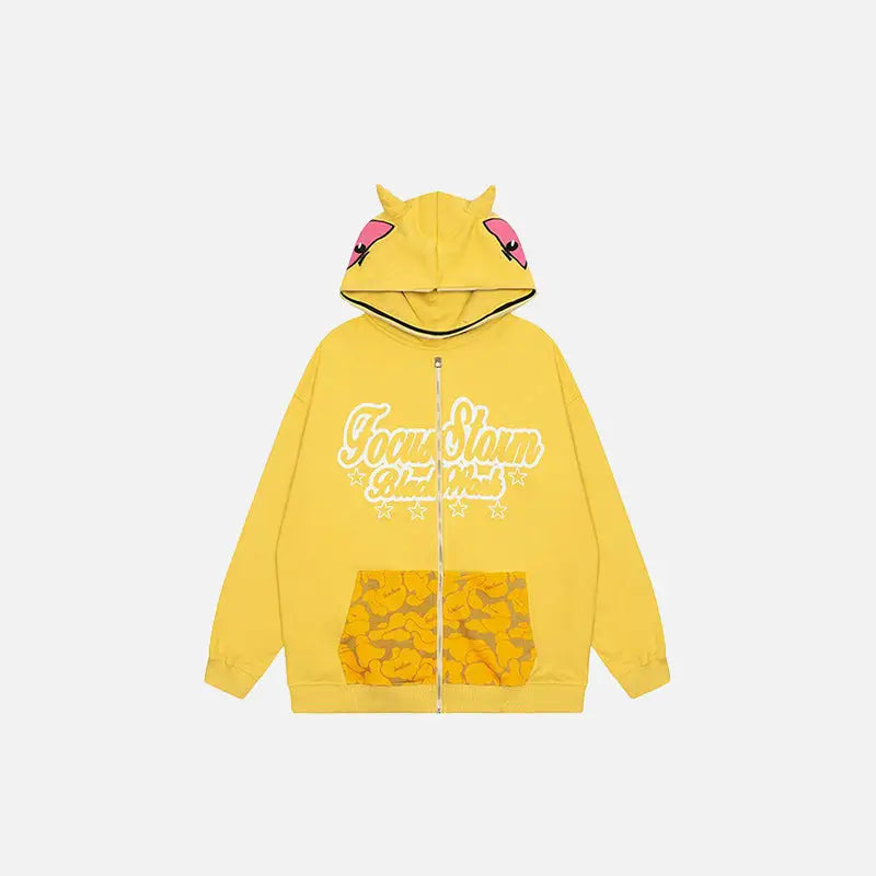 Monster face oversized zip-up hoodie y2k - yellow / m - hoodies