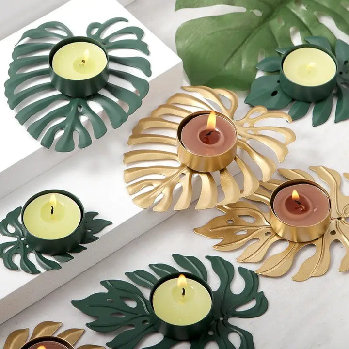 Monstera leaf candle holder for aesthetic room decor