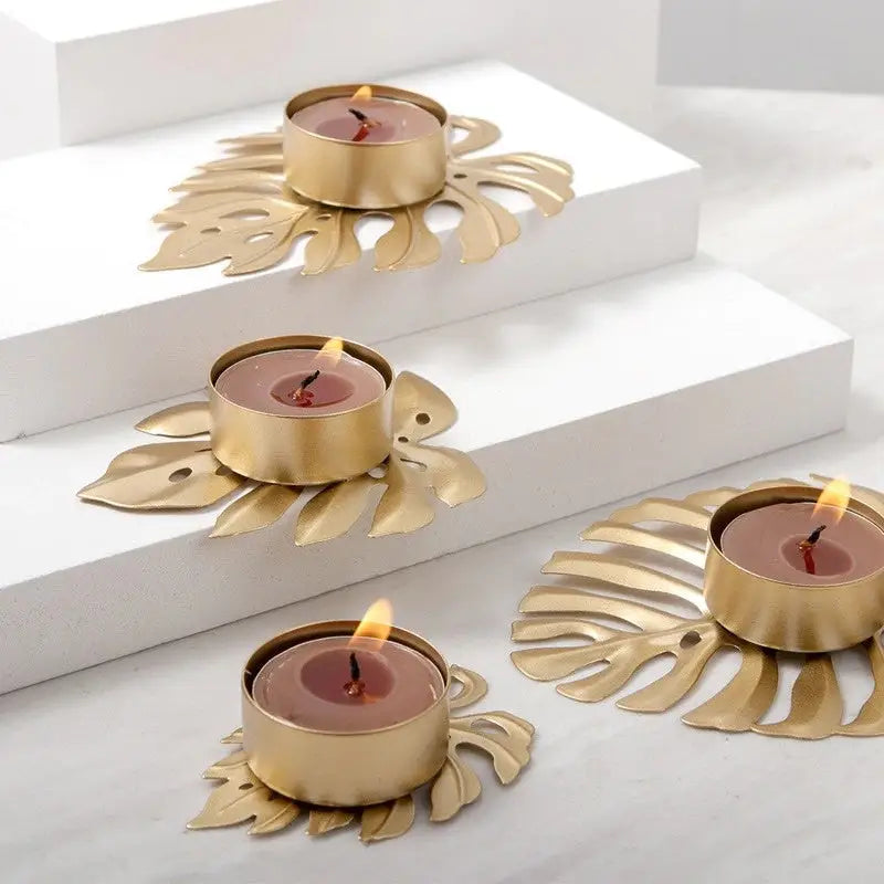 Monstera leaf candle holder for aesthetic room decor - gold / s: 8x6x2cm