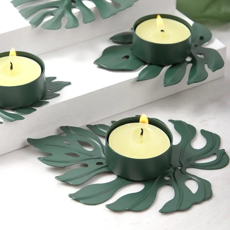 Monstera leaf candle holder for aesthetic room decor - green / s: 8x6x2cm