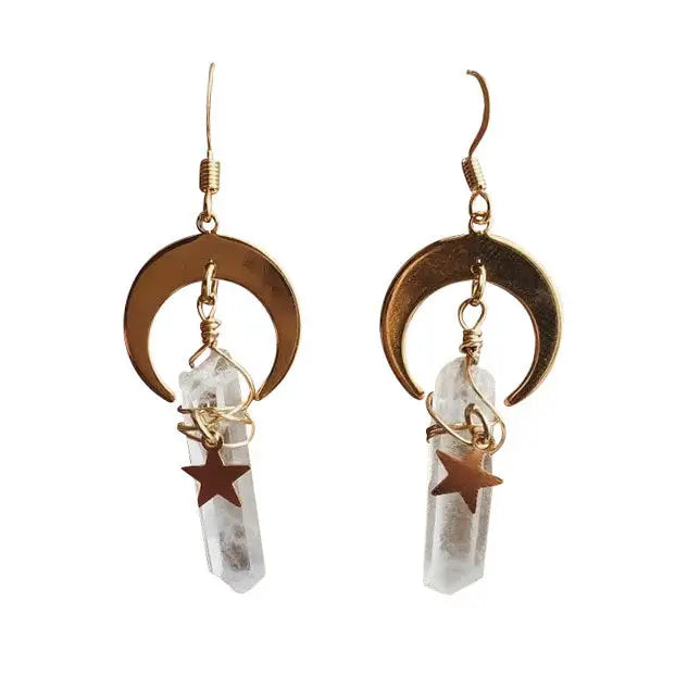 Moon quartz crystal earrings - standart / gold - earrings