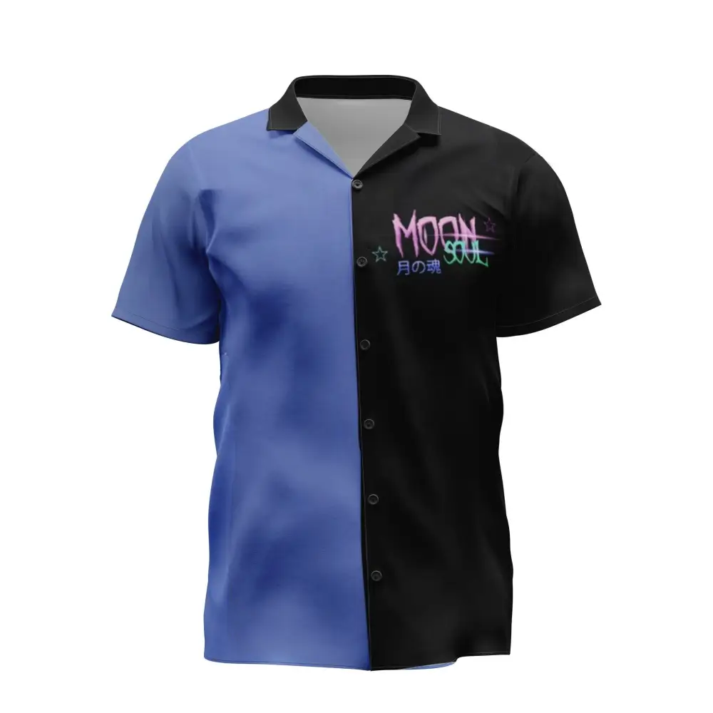 Moon soul blue shirt with notch lapel collar in lightweight design - hawaiian (t58)