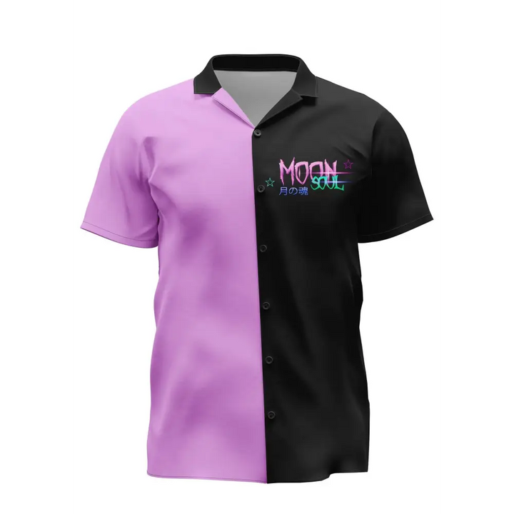 Moon soul pink and black shirt with notch lapel collar - hawaiian (t58)