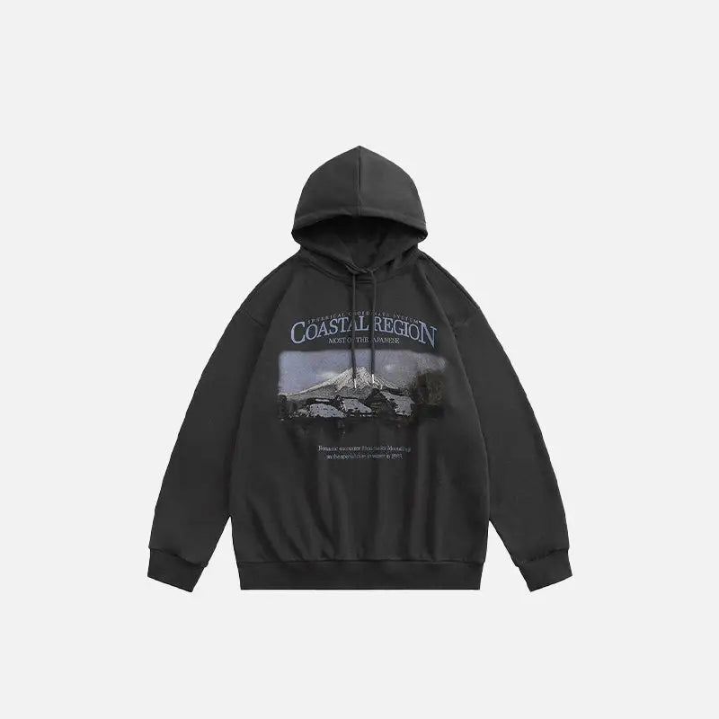 Mount fuji graphic print hoodie y2k - grey / m - hoodies