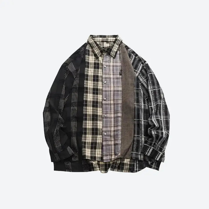 Unique multi-pattern plaid shirt for a y2k inspired look