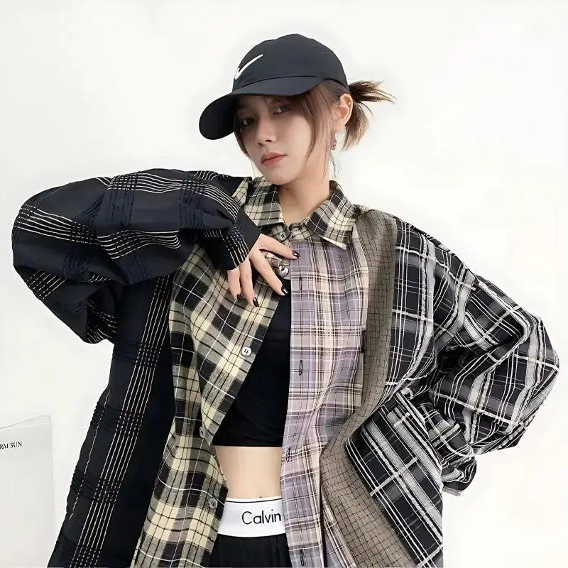 Multi pattern plaid shirt