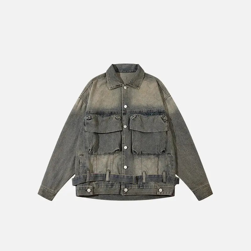 Multi pocket denim jacket y2k - gray / s