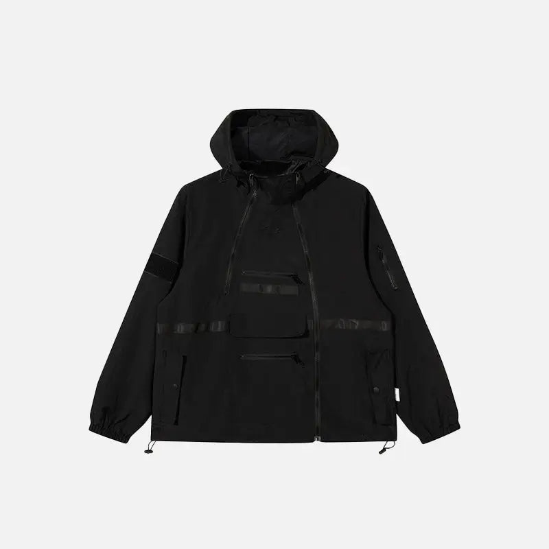 Multi pockets irregular zip-up hoodie y2k - black / m - hoodie