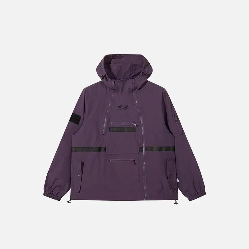 Multi pockets irregular zip-up hoodie y2k - purple / m - hoodie