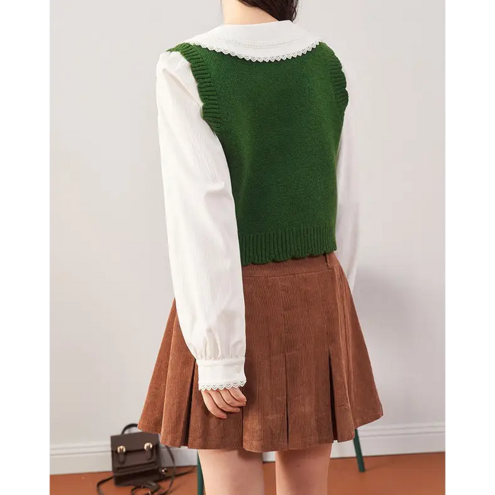 Green mushroom aesthetic knit vest for unique style