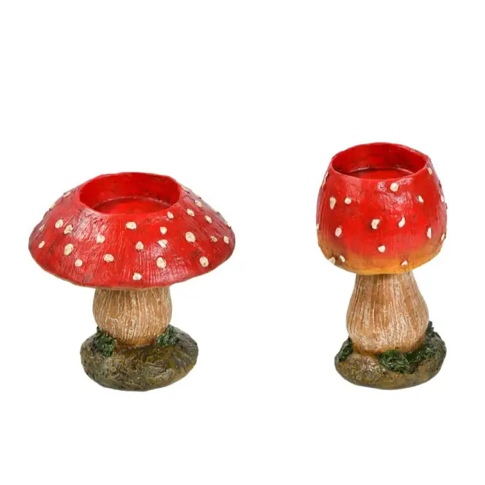 Set of 2 quirky mushroom candle holders for cozy atmosphere