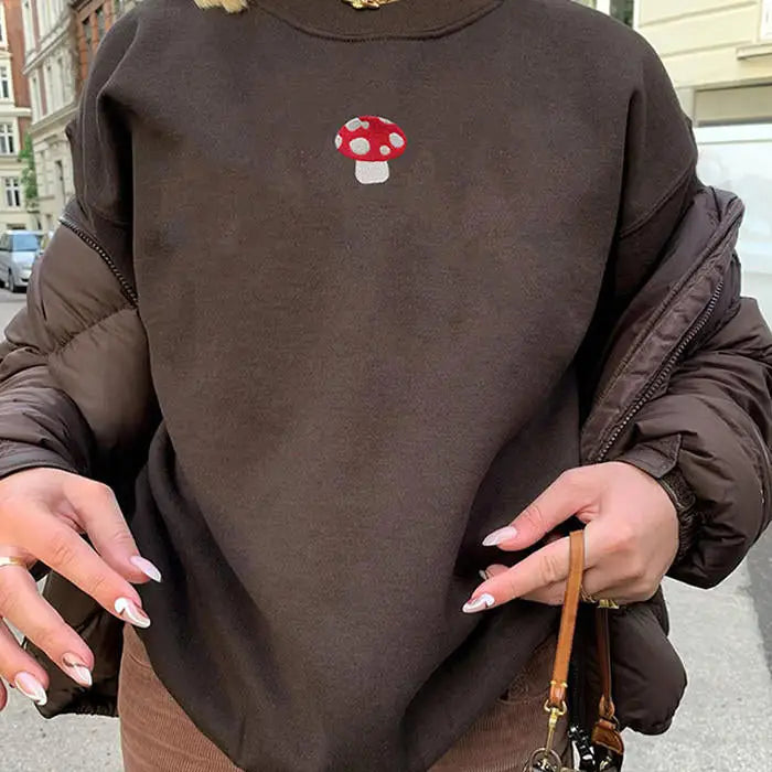 Mushroom embroidery aesthetic sweatshirt - sweatshirts