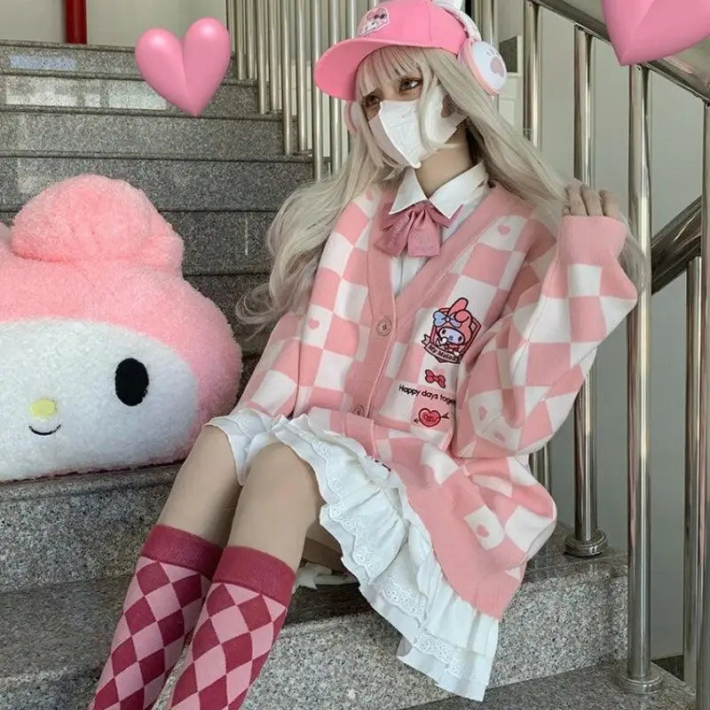 Kawaii pink cardigan with my melody for y2k style - s