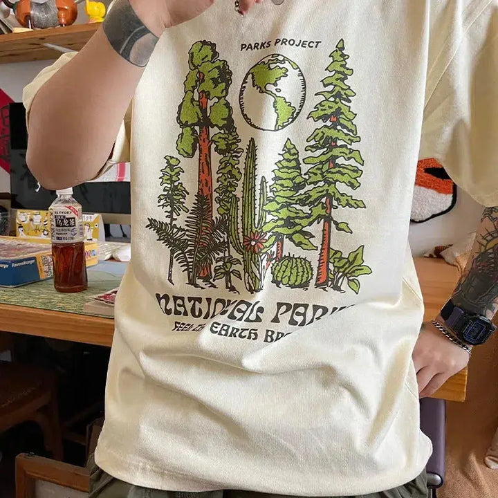 Vintage-inspired tee for national parks and outdoor adventures - beige / s