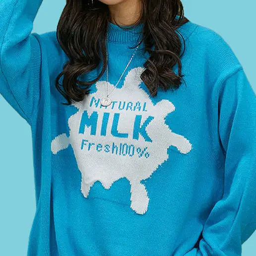 Natural milk knit - free size / blue - sweaters