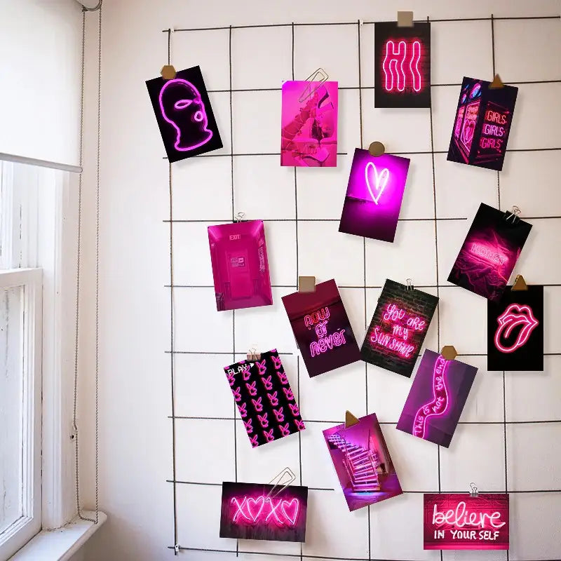 Neon pink collage kit to enhance your aesthetic room decor - posters prints & visual artwork