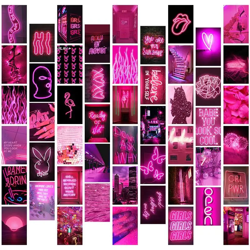 Neon pink collage kit to enhance your aesthetic room decor - posters prints & visual artwork