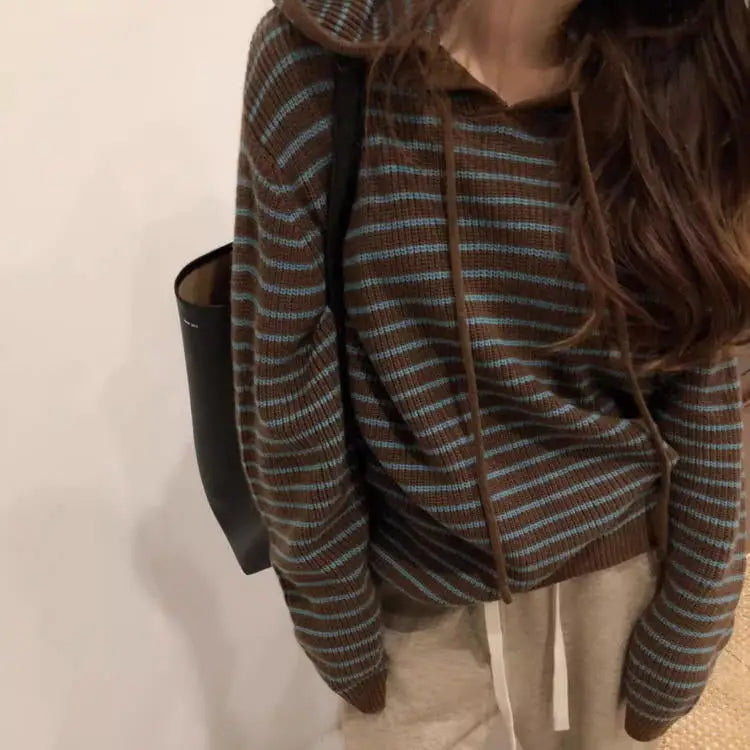 New student striped knit hoodie - s / brown - hoodies