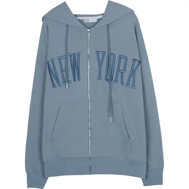 New york embroidery hoodie - s / blue