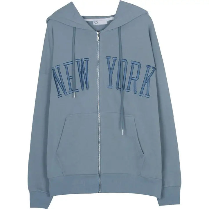 Baby blue y2k hoodie with stylish new york embroidery - s