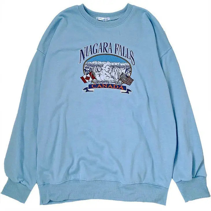 Niagara falls embroidery sweatshirt - free size / baby blue - hoodie