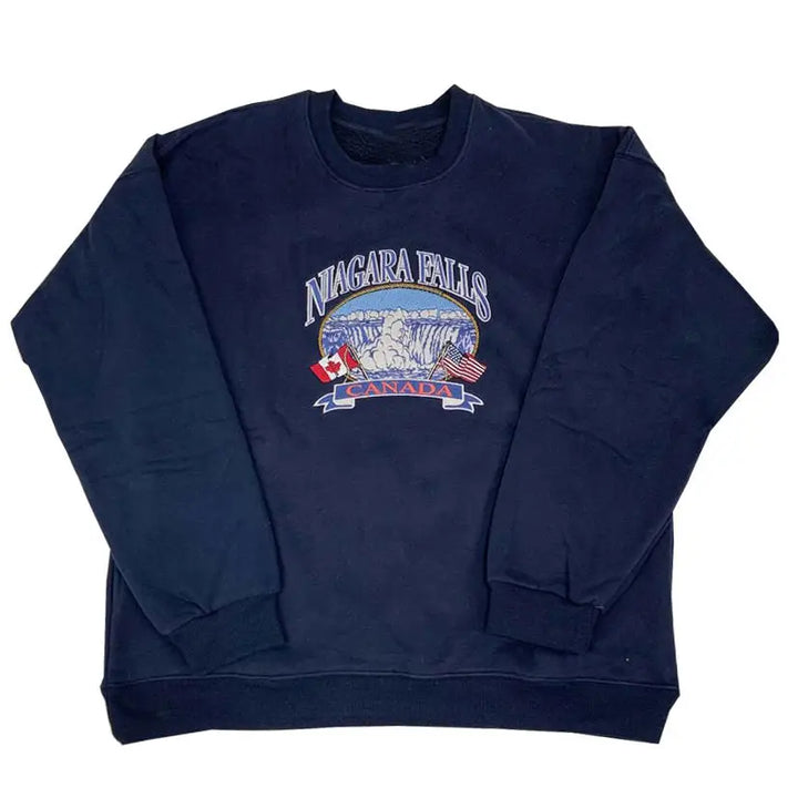 Oversized hoodie with niagara falls embroidery - free size / navy blue