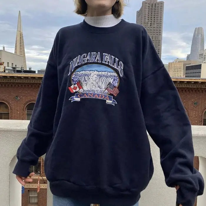 Oversized hoodie with niagara falls embroidery