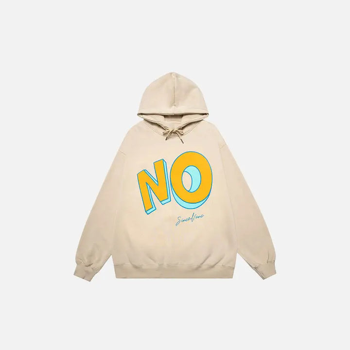 ’no’ letter print loose hoodie y2k - beige / m - hoodies